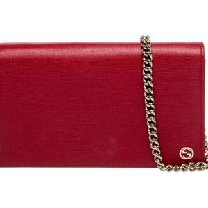 Gucci Scarlet Leather Wristlet with Chain